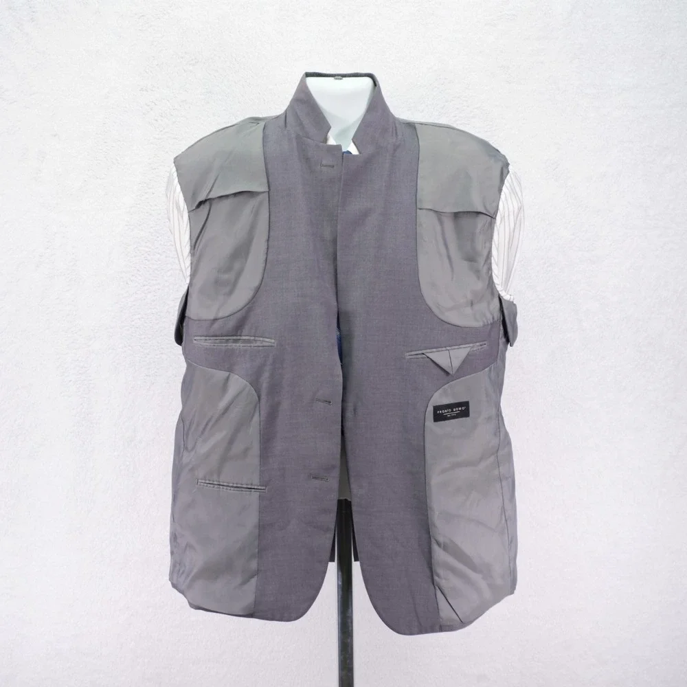 DAMAGED Pronto Uomo Polyester Wool Suit Jacket‎ Gray 44R Tagged 46R  2 Button